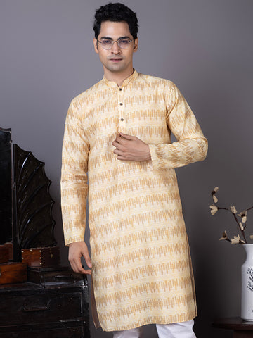 Men Geometric Woven Design Mandarin Collar Kurta with Pyjama