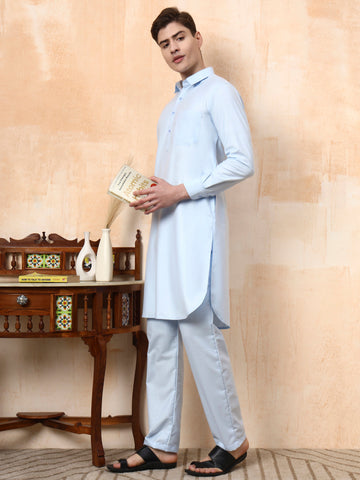 [MGPT] Men's Sky Blue Pathani Cotton Kurta Set