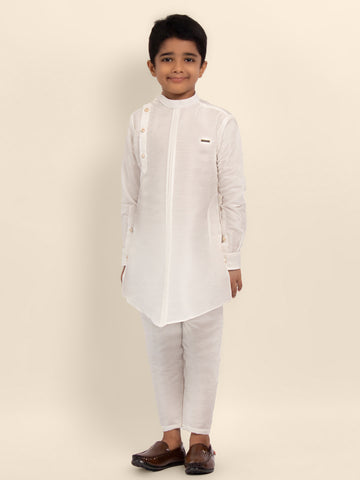Boys White Designer Kurta with Pyjama Set
