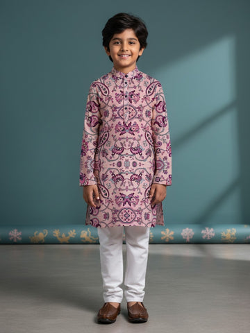 [DBKS-MGAO] Boy's Multi Color Ethnic motifs Printed cotton kurta Set