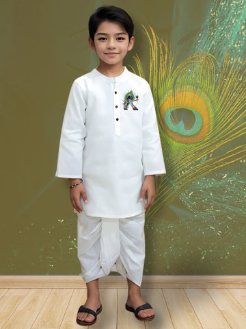 Boys White Designer Kurta with Pyjama Set