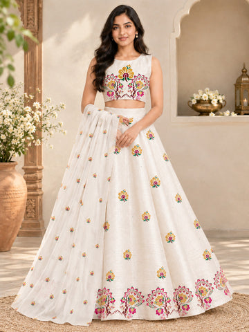 Women's Lehenga Off-White Art Silk Lehenga Set – Printed