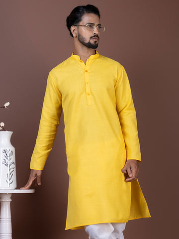 [MG] Men's Yellow Solid Cotton Kurta Set
