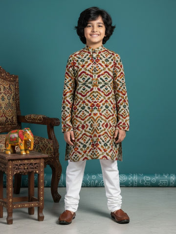 [DBKS-MGAO] Boy's Multi Colour Ethnic motifs Printed cotton kurta Set