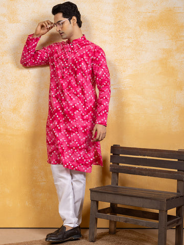 Men Bandhani Printed Kurta With Pyjama Set