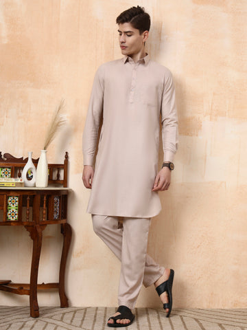 [MGPT] Men's Dark Beige Pathani Cotton Kurta Set