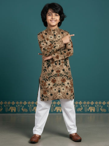 [DBKS-MGAO] Boy's Multi Color Ethnic motifs Printed cotton kurta Set