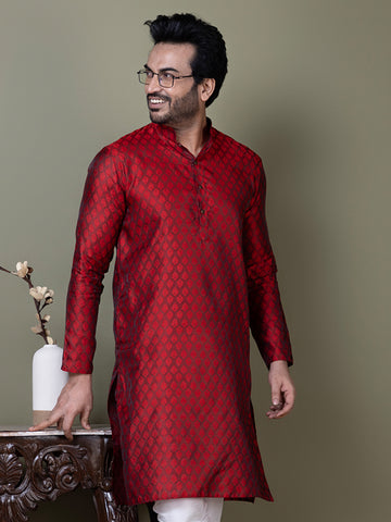 Men Mandarin Collar Jacquard Kurta with Pyjama