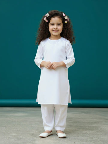 [DGKS-MG-RN] Girls White Solid Cotton Kurti Set