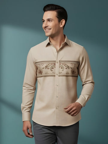 [DS-MGSP] Men's Beige Ethnic Printed Cotton Shirt