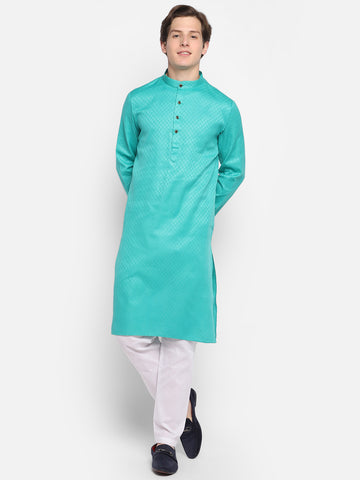 [SH] Men's Green Self Design Cotton Kurta Set