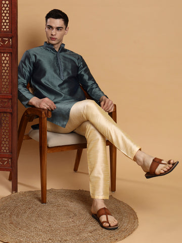[J] Men's Teal Self Design Embroidered Jacquard Kurta Set