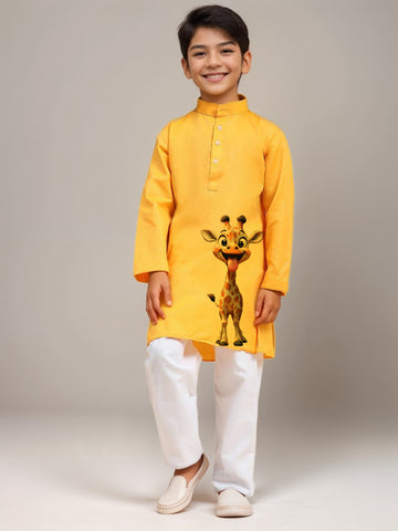 Boys Yellow Printed Kurta with Pyjama Set