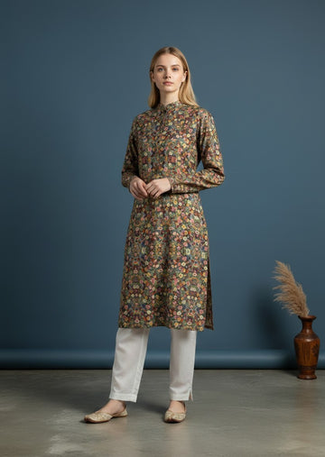 [DF-DPSP] Women Multi Color Printed Art Silk Kurti Set