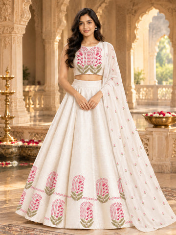 Women's Lehenga Off-White Art Silk Lehenga Set – Printed