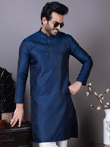 Men Mandarin Collar Jacquard Kurta with Pyjama