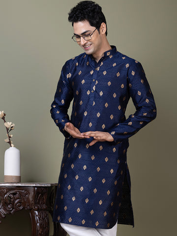 Men Mandarin Collar Jacquard Kurta with Pyjama