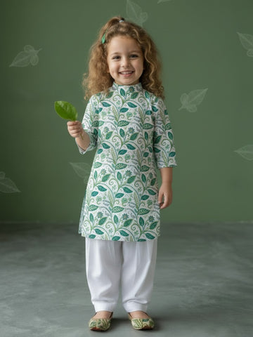 [DGKS-MGSP] Girls Multi Color Ethnic Motifs Printed Cotton Kurti Set