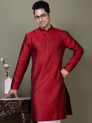 Men Mandarin Collar Jacquard Kurta with Pyjama