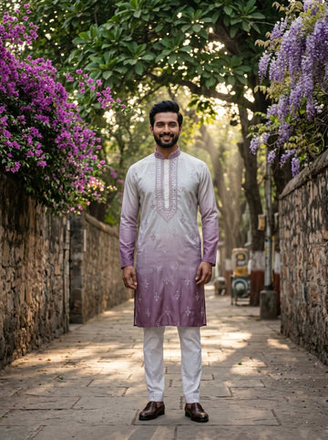[NW] Men's Multi Colour Embroidered Cotton Silk Kurta Set