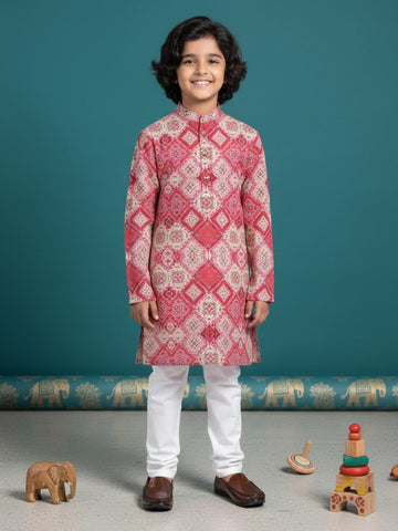 [DBKS-MGAO] Boy's Multi Color Ethnic motifs Printed cotton kurta Set
