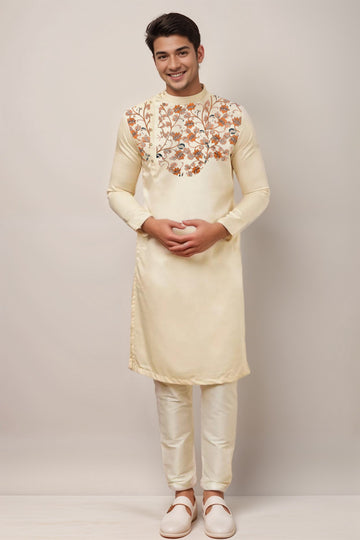 Floral Printed Mandarin Collar Straight Kurta With Pyjama Set