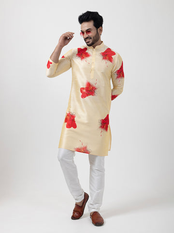 Men Floral Printed Straight Kurta Pyjama Set