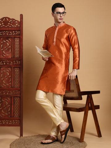 [J] Men's Copper Self Design Embroidered Jacquard Kurta Set