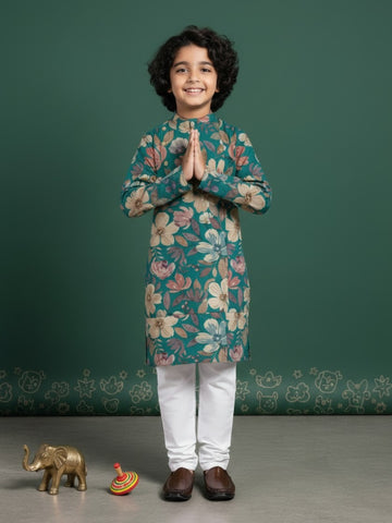 [DBKS-MGAO] Boy's Multi Color Ethnic motifs Printed cotton kurta Set
