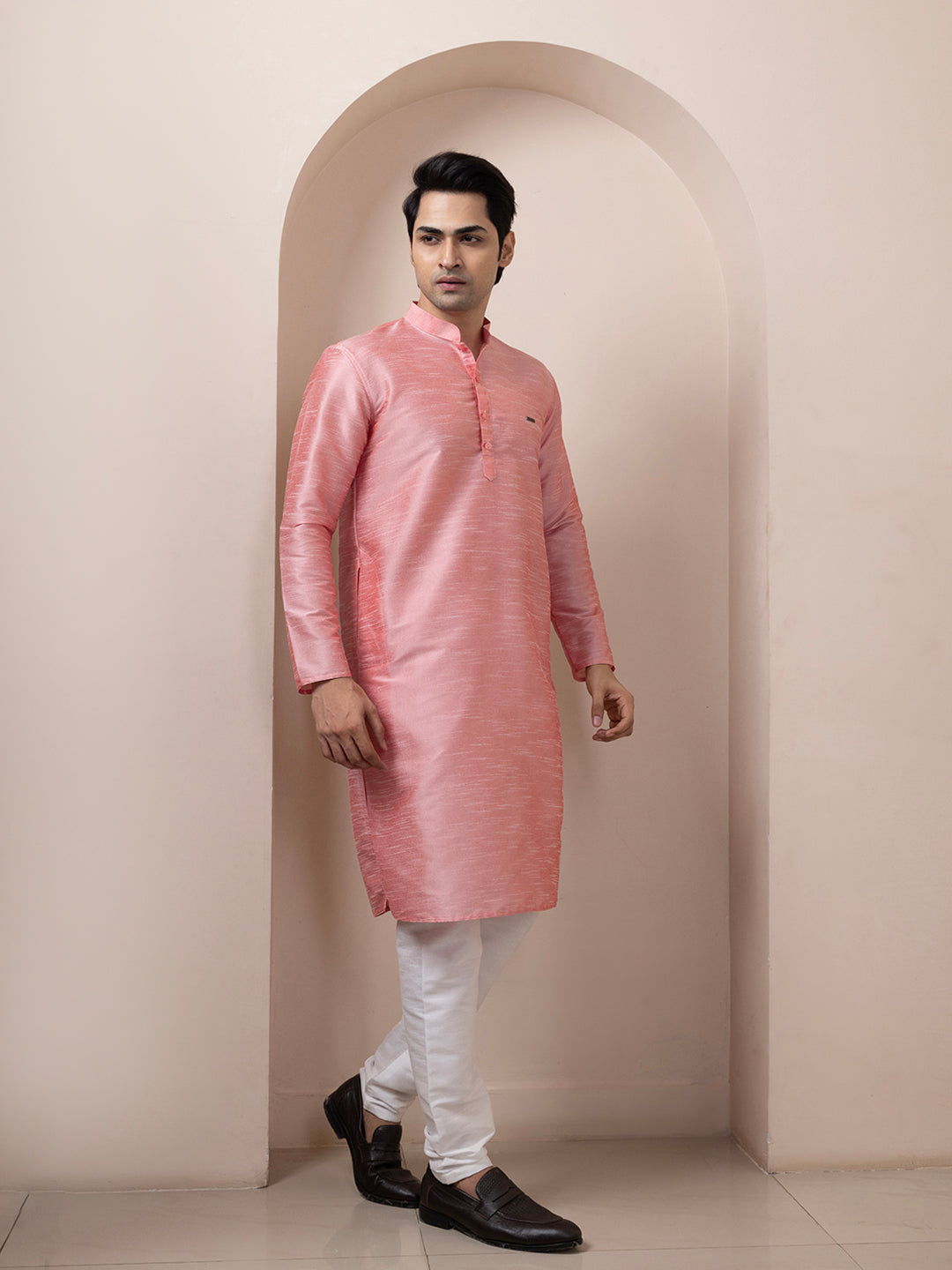 Men Dupion Silk Straight Kurta With Pyjama Set