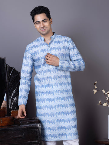 Men Geometric Woven Design Mandarin Collar Kurta with Pyjama
