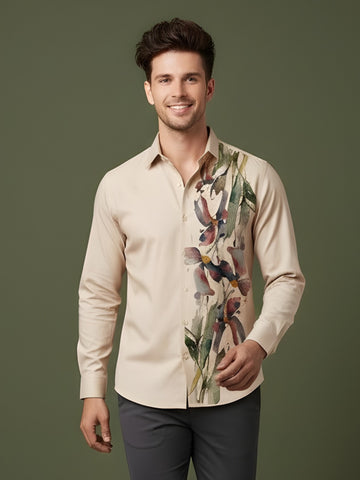 [DS-MGSP] Men's Beige Ethnic Printed Cotton Shirt