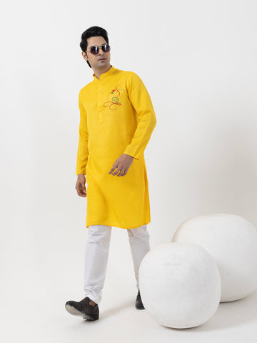 Men Yellow Ethnic Motifs Kurta With Pyjama Set