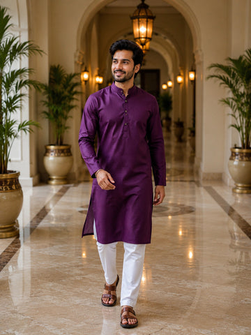 [SB] Men's Purple Solid Cotton Kurta Set