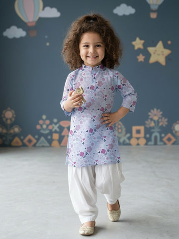 [DGKS-MGSP] Girls Sky Blue Ethnic Motifs Printed Cotton Kurti Set