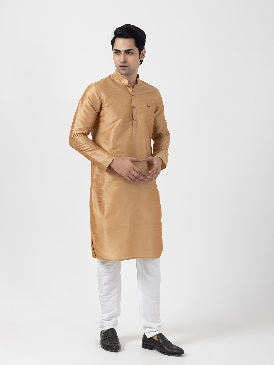 Men Dupion Silk Straight Kurta With Pyjama Set