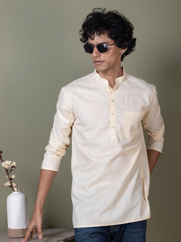 [MGS] Men's Beige Solid Cotton Short Kurta