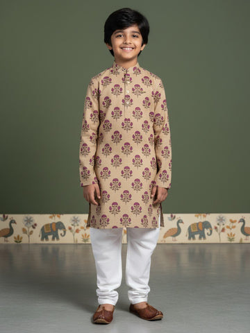 [DBKS-MGAO] Boy's Multi Color Ethnic motifs Printed cotton kurta Set