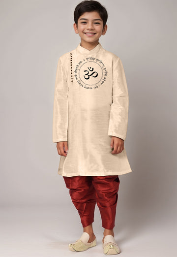Boys  Beige Printed Kurta With Dhoti