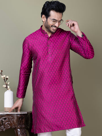 Men Mandarin Collar Jacquard Kurta with Pyjama