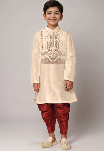 Boys Beige Printed Kurta With Dhoti
