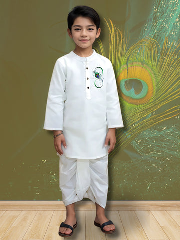 Boys White Designer Kurta with Pyjama Set