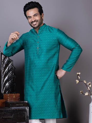 Men Mandarin Collar Jacquard Kurta with Pyjama