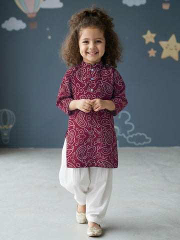 [DGKS-MGSP] Girls Maroon Ethnic motifs Printed Cotton Kurti Set