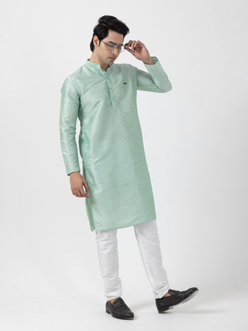 Men Dupion Silk Straight Kurta With Pyjama Set