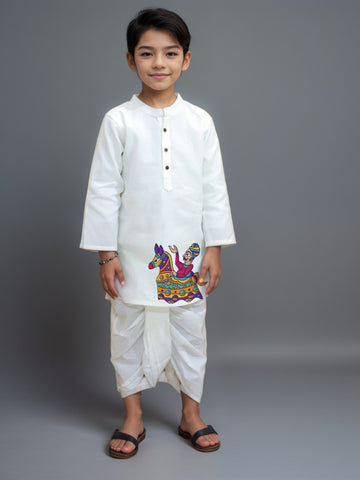 Boys White Designer Kurta with Pyjama Set