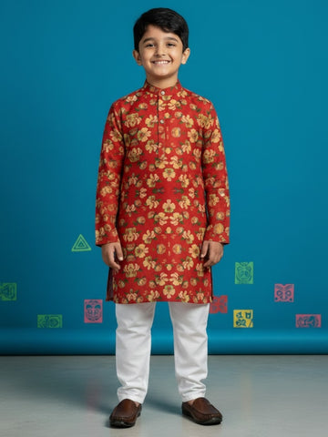[DBKS-MGAO] Boy's Multi Color Ethnic motifs Printed cotton kurta Set