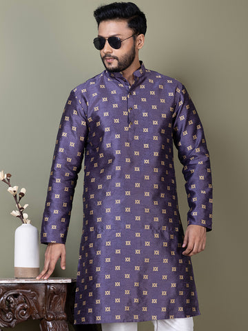 Men Mandarin Collar Jacquard Kurta with Pyjama
