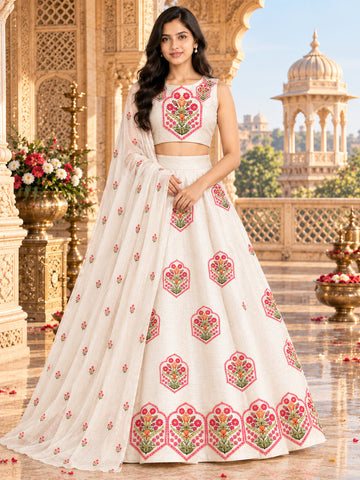 Women's Lehenga Off-White Art Silk Lehenga Set – Printed