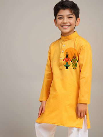 Boys Yellow Printed Kurta with Pyjama Set